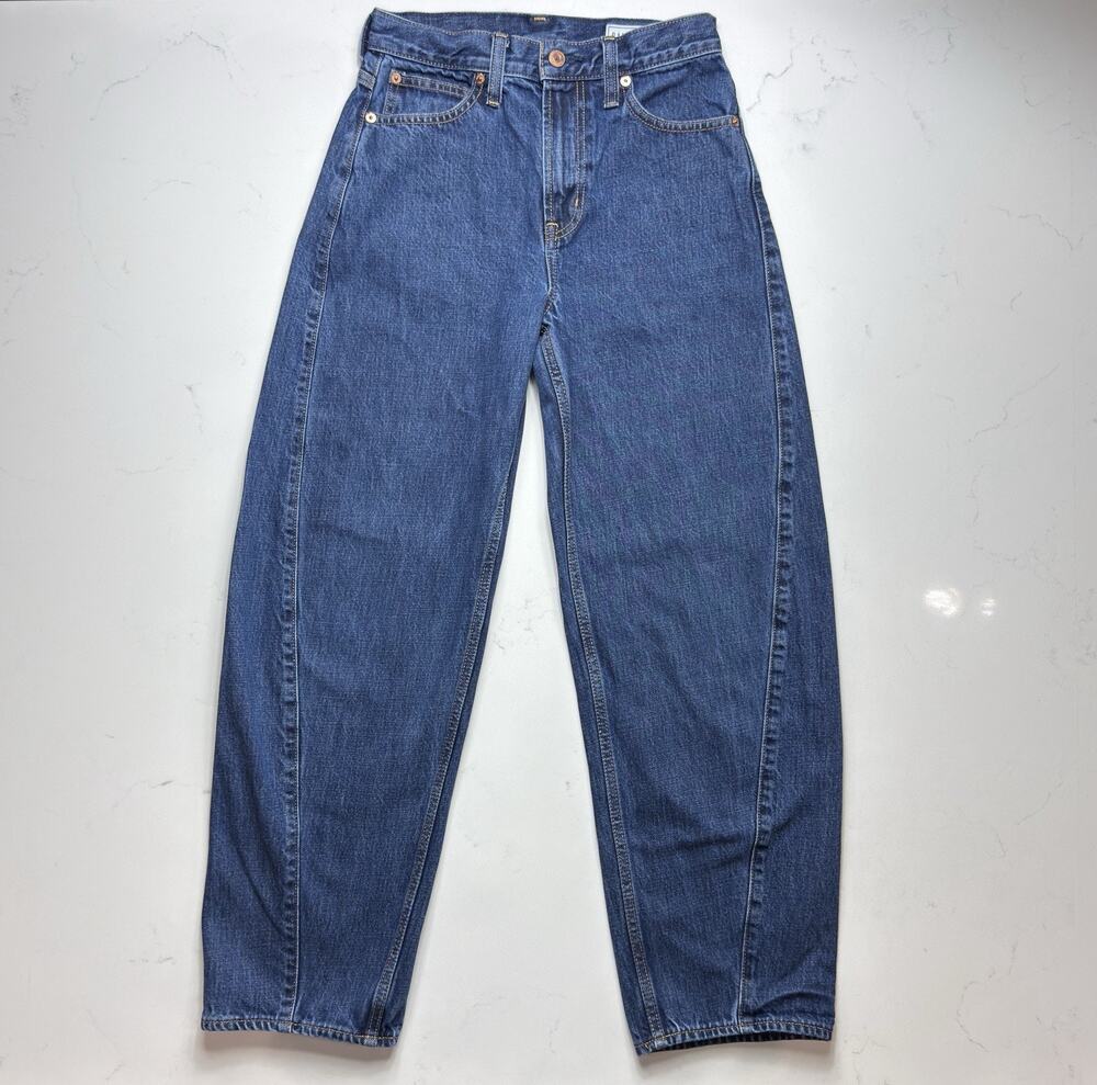Gap Barrel High Rise Tapered Jeans Womens 0R / 25 Blue Dark Rinse Relaxed Denim